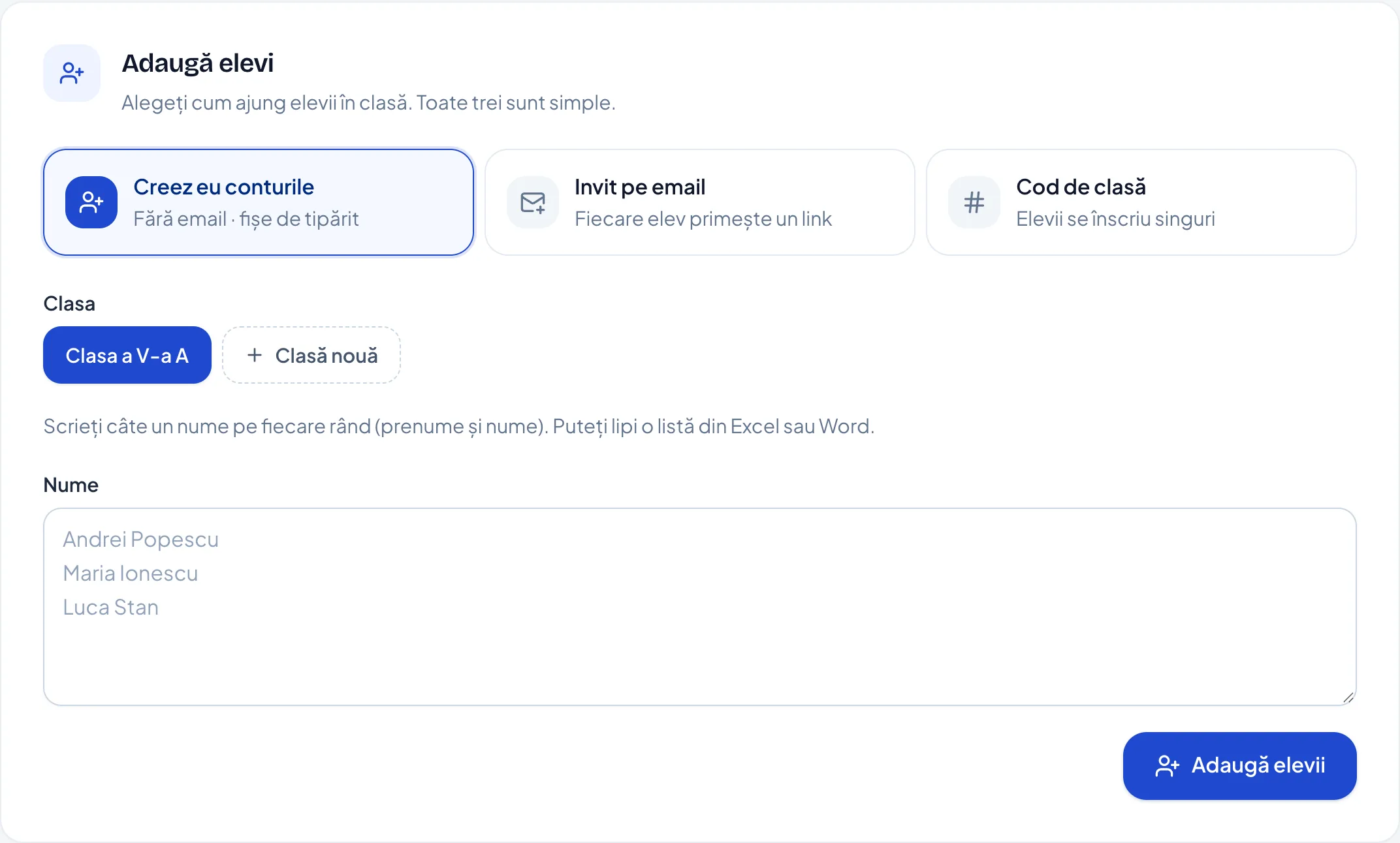 Creați dumneavoastră conturile